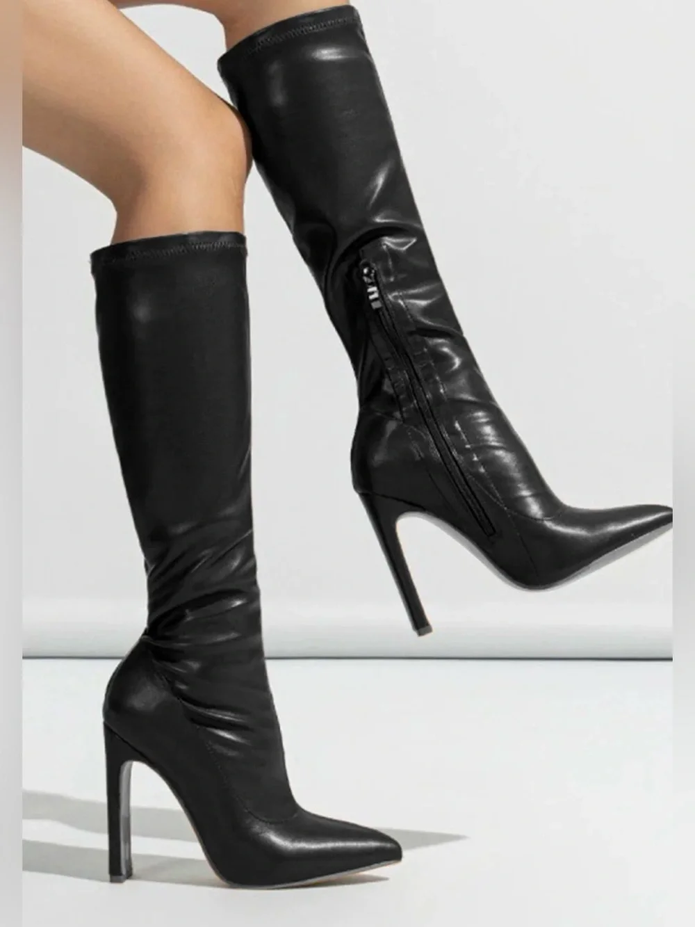 Women's Black Over-the-Knee Pointed Toe Stiletto Boots